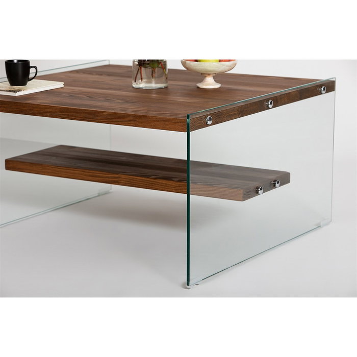 Hanah Home Mesa de Centro Aqua - Chestnut con Cristal Templado Hanah Home Mesa de Centro Aqua - Chestnut con Cristal Templado